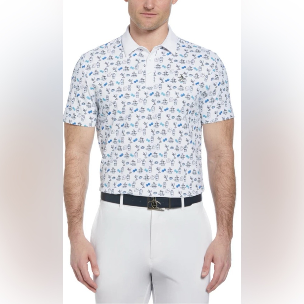 Penguin  White and blue Ping golf polo shirt  #golfwear Size XL  Martini Print